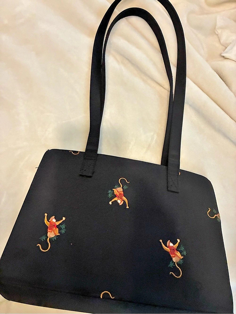 Embroidered Monkey Tote in Black 7 1/2”